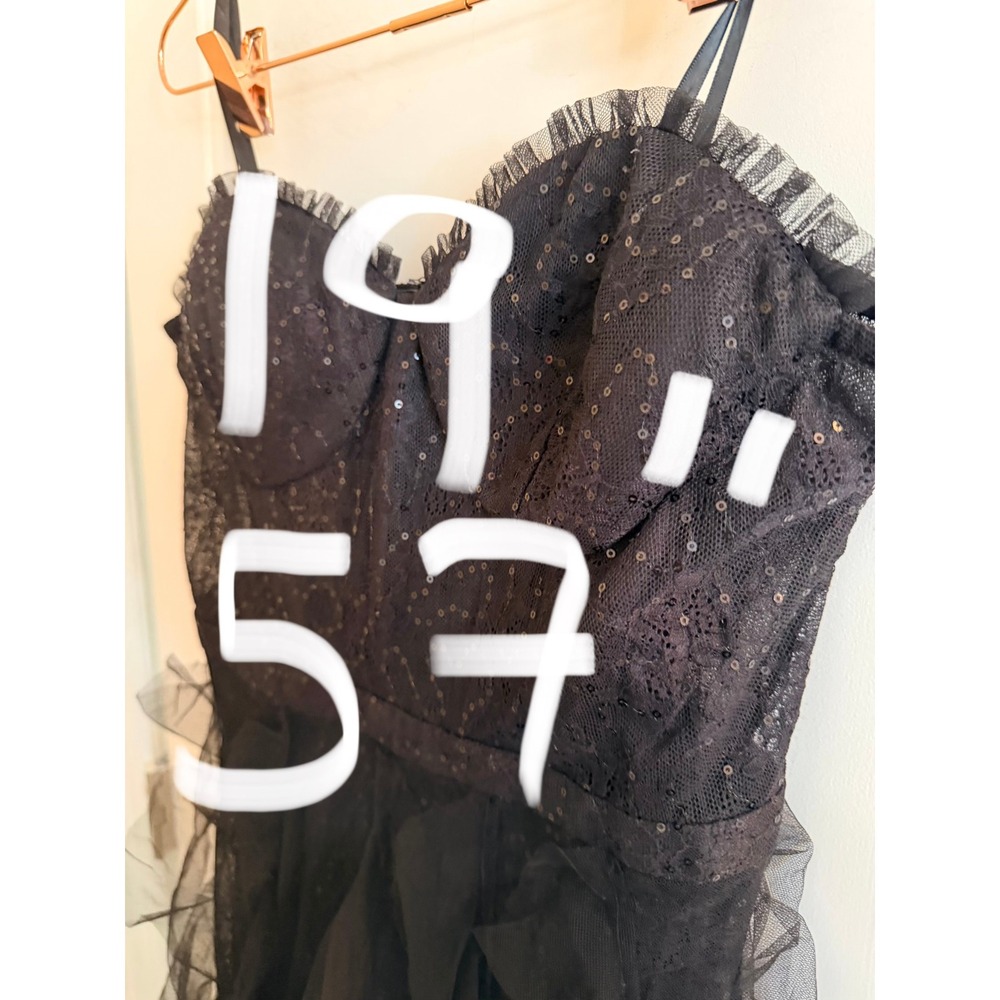 Betsy Adam Gown Women 12 Black Lace Tulle Sequin Tiered Ruffle Strapless Formal - Picture 13 of 13
